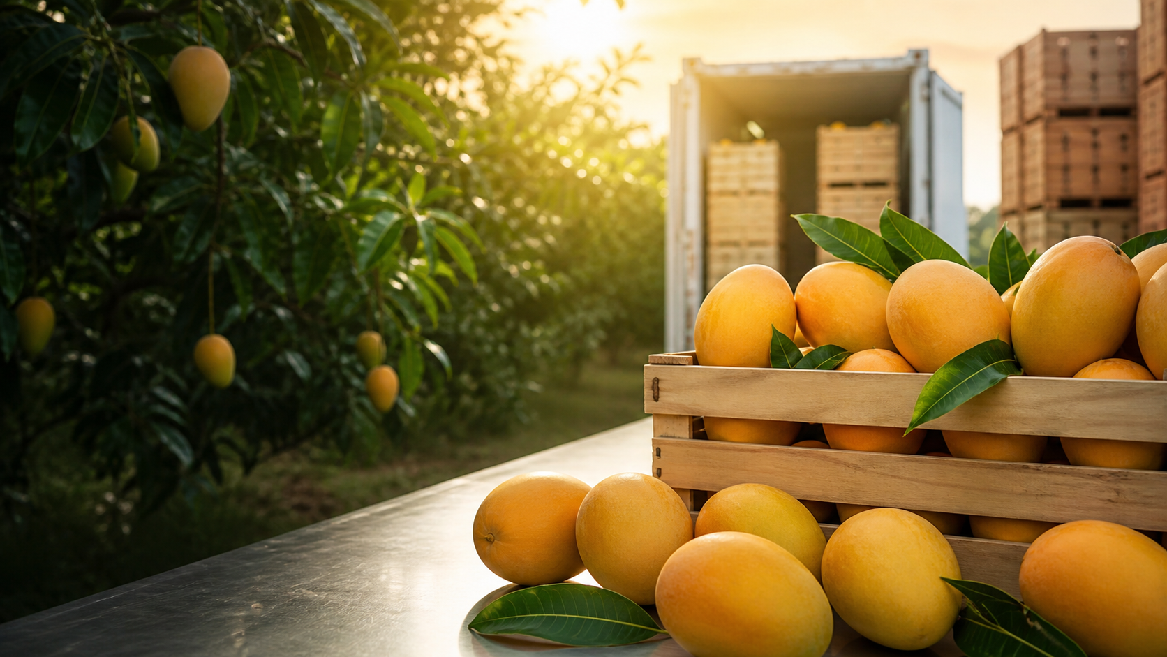 Fresh golden Indian mangoes packed carefully for export to the United States